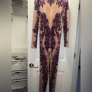 NWT Fashion Nova tan & purple jumpsuit size M